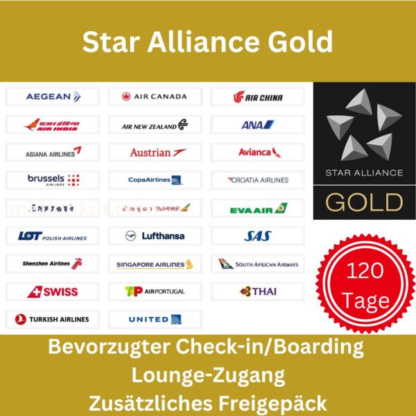 Star Alliance Gold Status – 120 Tage | Bevorzugter Check-in | Lounge-Zugang