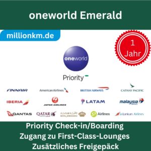 oneworld Emerald Status – 1 Jahr VIP-Zugang | Kein Flug erforderlich