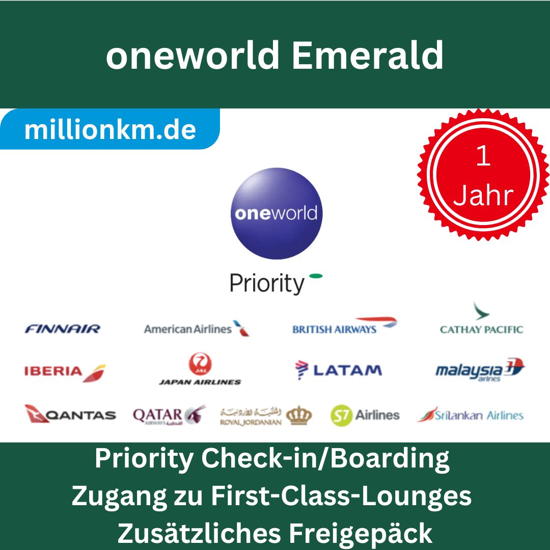 oneworld Emerald Status – 1 Jahr VIP-Zugang | Kein Flug erforderlich